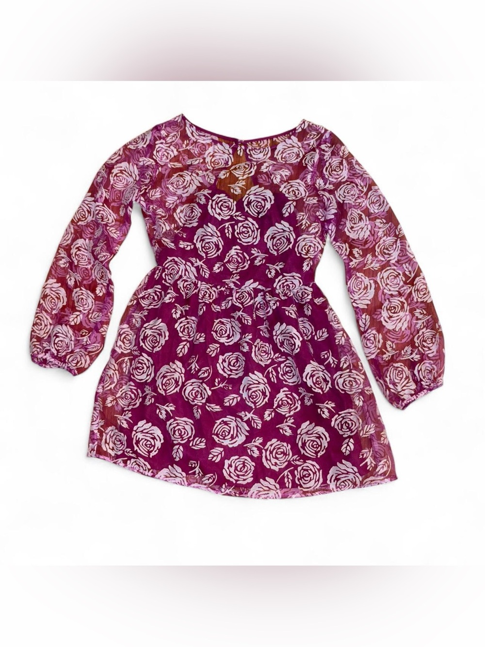 Lucca Couture Rose-Print Long Sleeve Dress - Magenta Pink